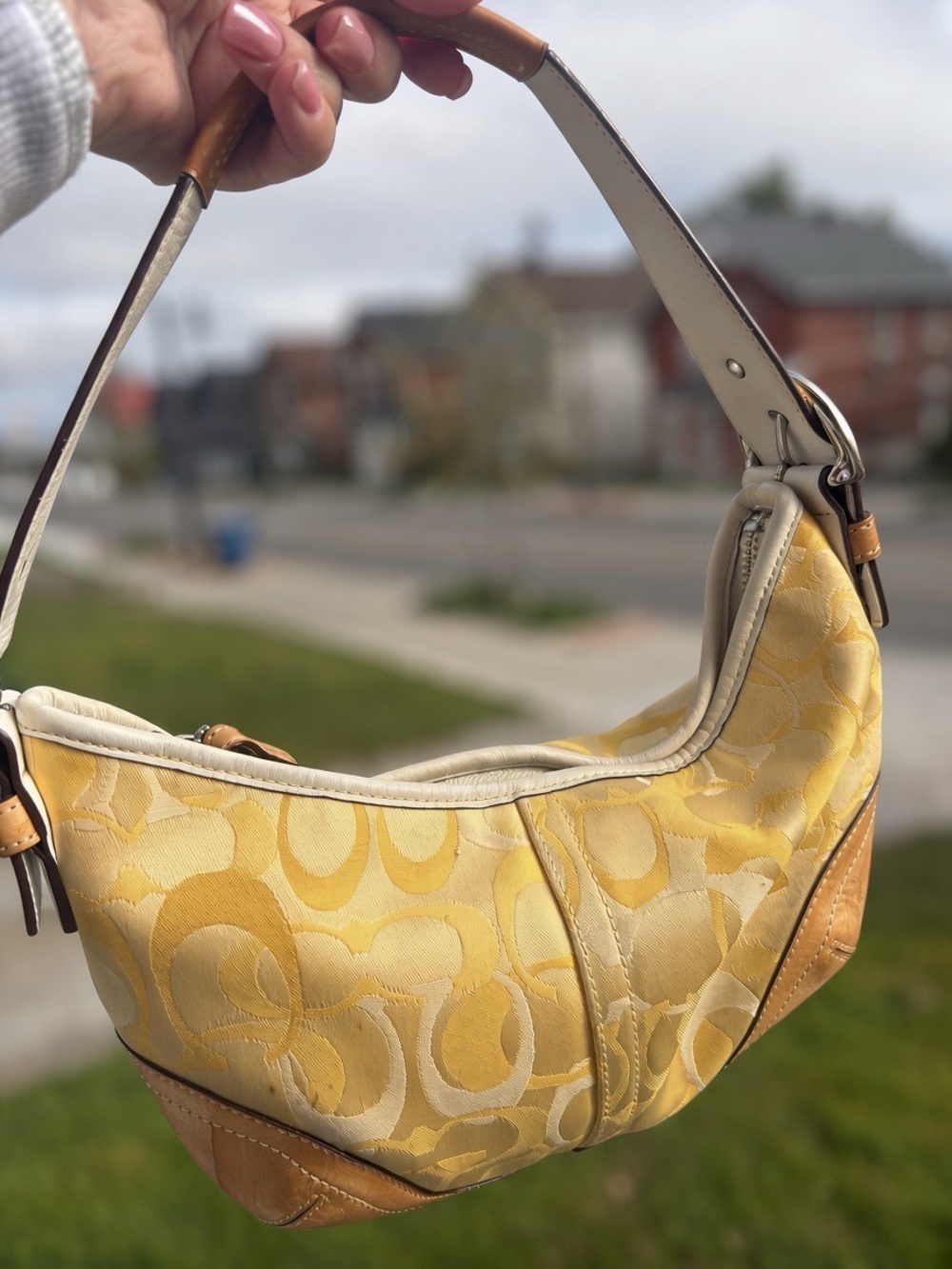 Vintage Yellow Signature Jacquard Hobo Bag - Coach